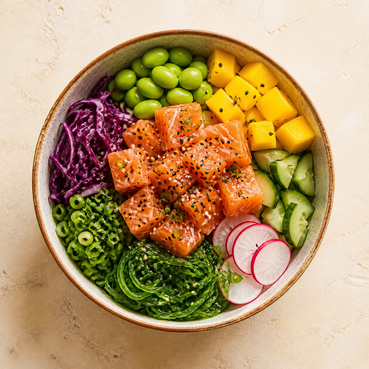 Poké bowl con salmón y mango